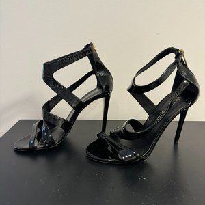 Tamara Mellon Black Patent Leather Strap Sandals, Size 8.5